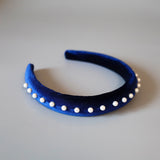 Slender Headband Velour Navy Pearl