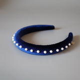 Slender Headband Velour Navy Pearl