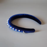 Slender Headband Velour Navy Pearl