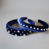Slender Headband Velour Navy Pearl