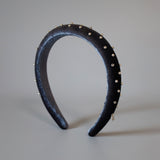 Slender Headband Velour Grey Silver Ball