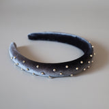 Slender Headband Velour Grey Silver Ball