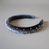Slender Headband Velour Grey Silver Ball