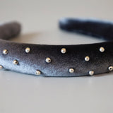 Slender Headband Velour Grey Silver Ball
