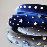Slender Headband Velour Navy Pearl