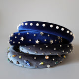 Slender Headband Velour Navy Pearl
