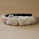 Slender Headband White Red Flower