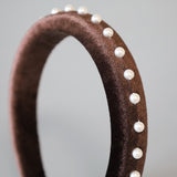 Slender Headband Velour Dark Brown Pearl