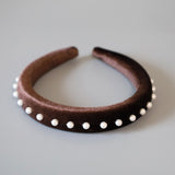 Slender Headband Velour Dark Brown Pearl