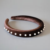 Slender Headband Velour Dark Brown Pearl