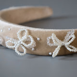 OG Headband Velour Beige Ribbon