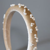 Slender Headband Velour Beige Pearl