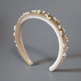 Slender Headband Velour Beige Pearl