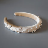 Slender Headband Velour Beige Pearl