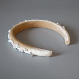 Slender Headband Velour Beige Pearl