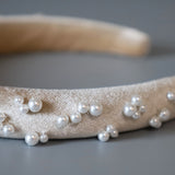 Slender Headband Velour Beige Pearl