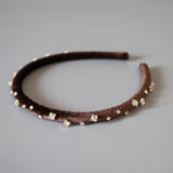 Tight Headband Velour Dark Brown Silver Studs