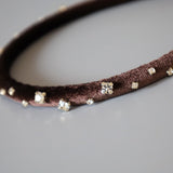 Tight Headband Velour Dark Brown Silver Studs