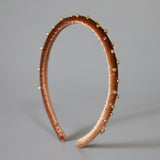 Tight Headband Velour Brown Gold Studs