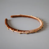 Tight Headband Velour Brown Gold Studs
