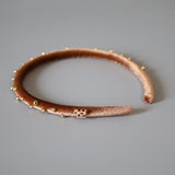 Tight Headband Velour Brown Gold Studs