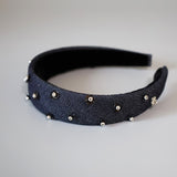 Thin Headband Indigo Denim Flower