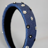 Thin Headband Blue Denim Flower