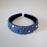 Thin Headband Blue Denim Flower