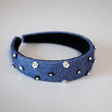 Thin Headband Blue Denim Flower