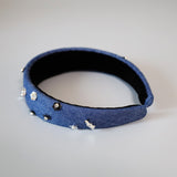 Thin Headband Blue Denim Flower