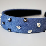 Thin Headband Blue Denim Flower