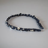 Narrow Headband Indigo Denim Black Flower