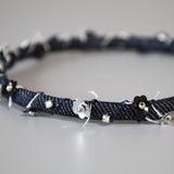 Narrow Headband Indigo Denim Black Flower
