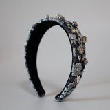 Thin Headband Flower Denim Silver Studs