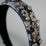 Thin Headband Flower Denim Silver Studs