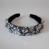 Thin Headband Flower Denim Silver Studs