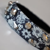 Thin Headband Flower Denim Silver Studs