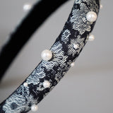 Slender Headband Flower Denim Pearl