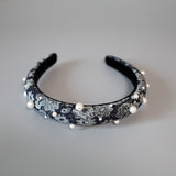 Slender Headband Flower Denim Pearl