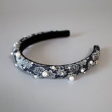 Slender Headband Flower Denim Pearl