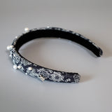 Slender Headband Flower Denim Pearl