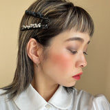 Straight Hair Clip Black Leather Silver Dot