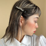 Straight Hair Clip Black Leather Silver Dot