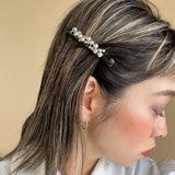 Straight Hair Clip Black Leather Silver Dot