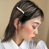 Straight Hair Clip Black Leather Pearl