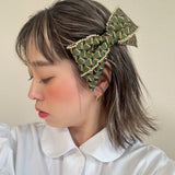 Big Ribbon Barrette Green Gold