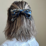 Big Ribbon Barrette Navy SIlver