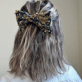 Big Ribbon Barrette Navy Gold