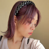 Slender Headband Bumpy Black Silver No Studs