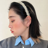 Narrow Headband White Tweed Pearl